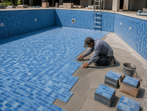 Floor tiles, Swimming pool technicians, Plakias, Crete